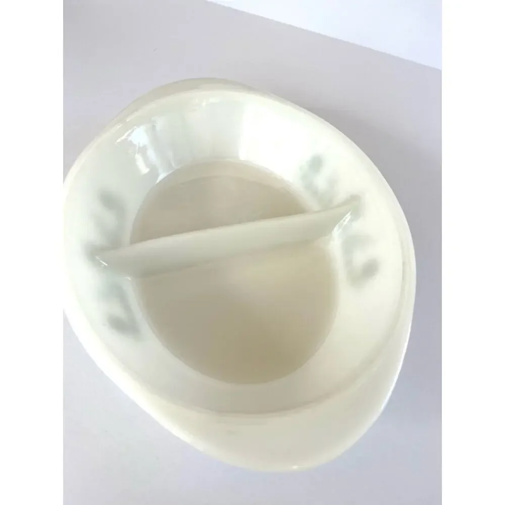 Vintage Glasbake Crazy Daisy Divided Baking Dish Green Milk Glass Casserole